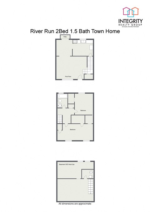 2 Bed 1.5 Bath 1,050 Sq.Ft. Floor Plan at River Run Apartments - RYDYL I LLC, Integrity Realty LLC, Warren
